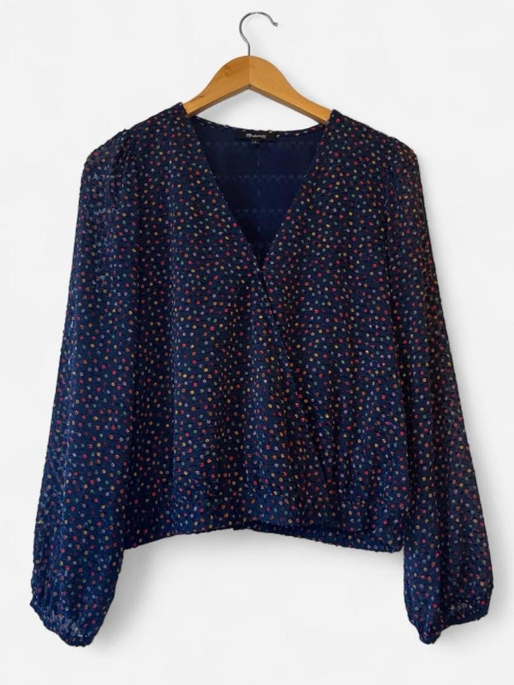 Madewell Lyric Wrap Top in Sugar Dot Size Large 70s Inspired - Picture 4 of 9